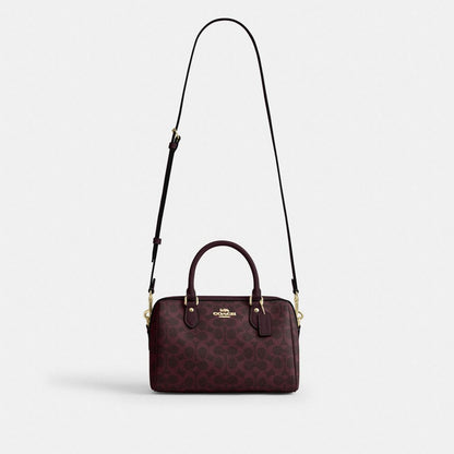 Coach Rowan Satchel Bag In Signature Canvas Gold/Black Currant Multi