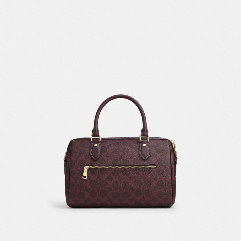 Coach Rowan Satchel Bag In Signature Canvas Gold/Black Currant Multi
