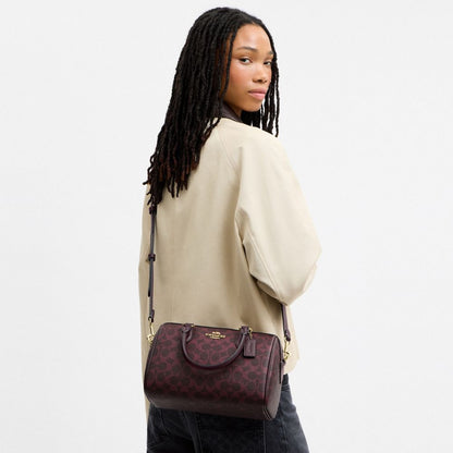 Coach Rowan Satchel Bag In Signature Canvas Gold/Black Currant Multi