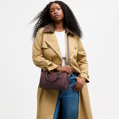 Coach Rowan Satchel Bag In Signature Canvas Gold/Black Currant Multi