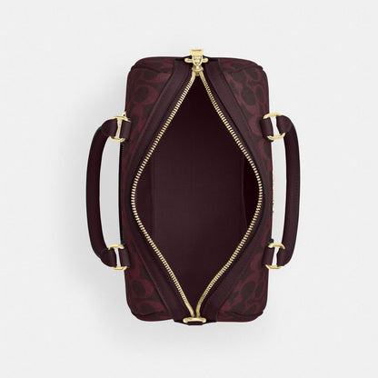 Coach Rowan Satchel Bag In Signature Canvas Gold/Black Currant Multi