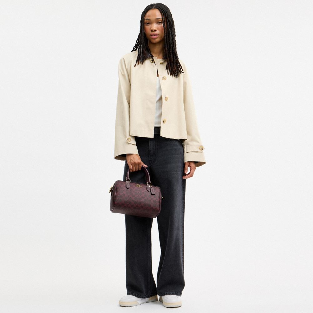 Coach Rowan Satchel Bag In Signature Canvas Gold/Black Currant Multi