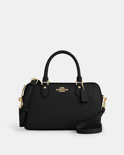 Rowan Satchel Bag Pebbled Leather-Gold-Black Pebbled Leather-Gold-Black