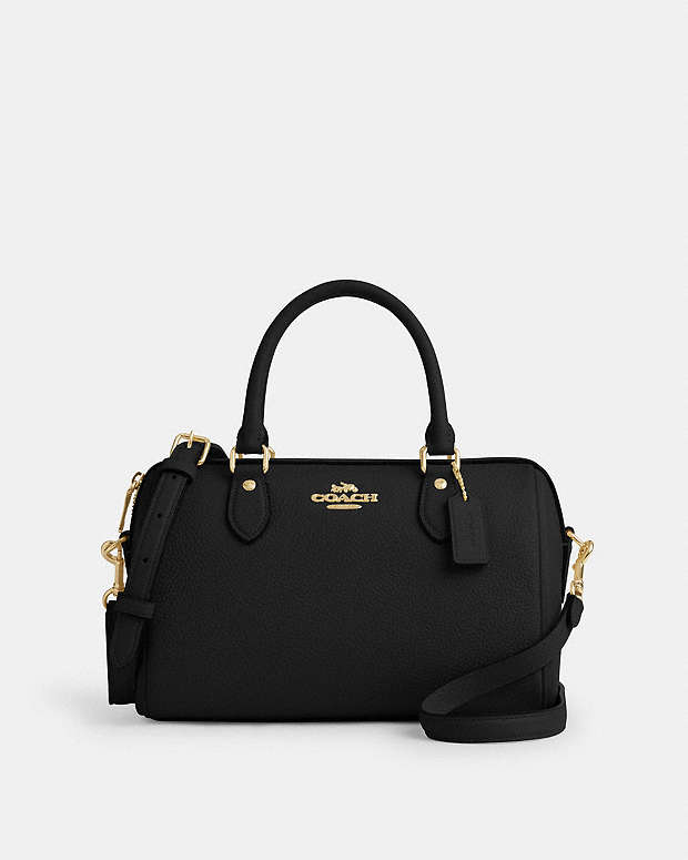 Rowan Satchel Bag Pebbled Leather-Gold-Black Pebbled Leather-Gold-Black