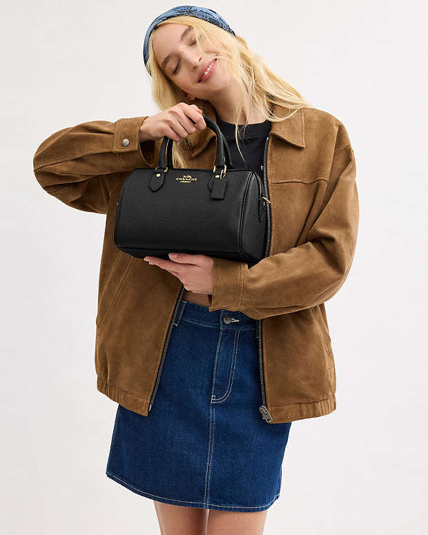 Rowan Satchel Bag Pebbled Leather-Gold-Black Pebbled Leather-Gold-Black