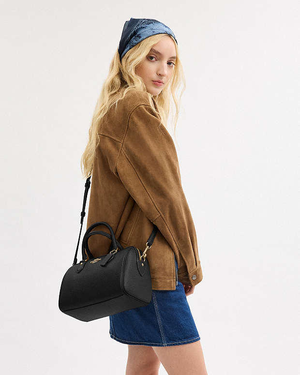 Rowan Satchel Bag Pebbled Leather-Gold-Black Pebbled Leather-Gold-Black