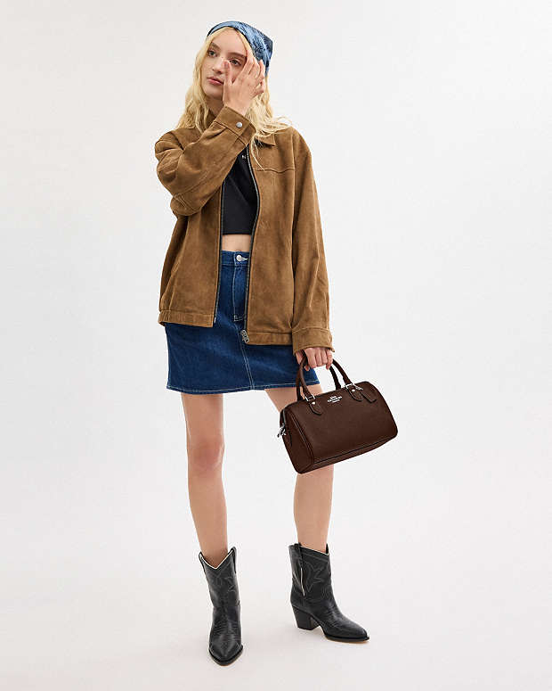 Rowan Satchel Bag Pebbled Leather-Silver-Maple Pebbled Leather-Silver-Maple