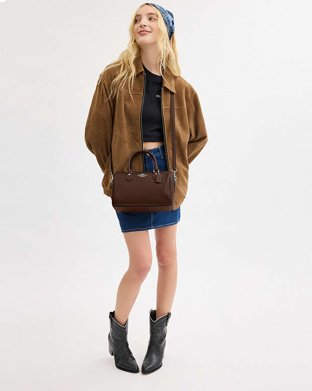 Rowan Satchel Bag Pebbled Leather-Silver-Maple Pebbled Leather-Silver-Maple