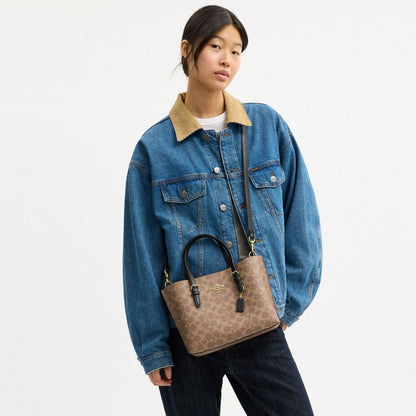 Coach Mollie Tote Bag 25 In Signature Canvas Gold Tan Black