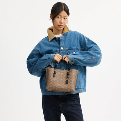 Coach Mollie Tote Bag 25 In Signature Canvas Gold Tan Black