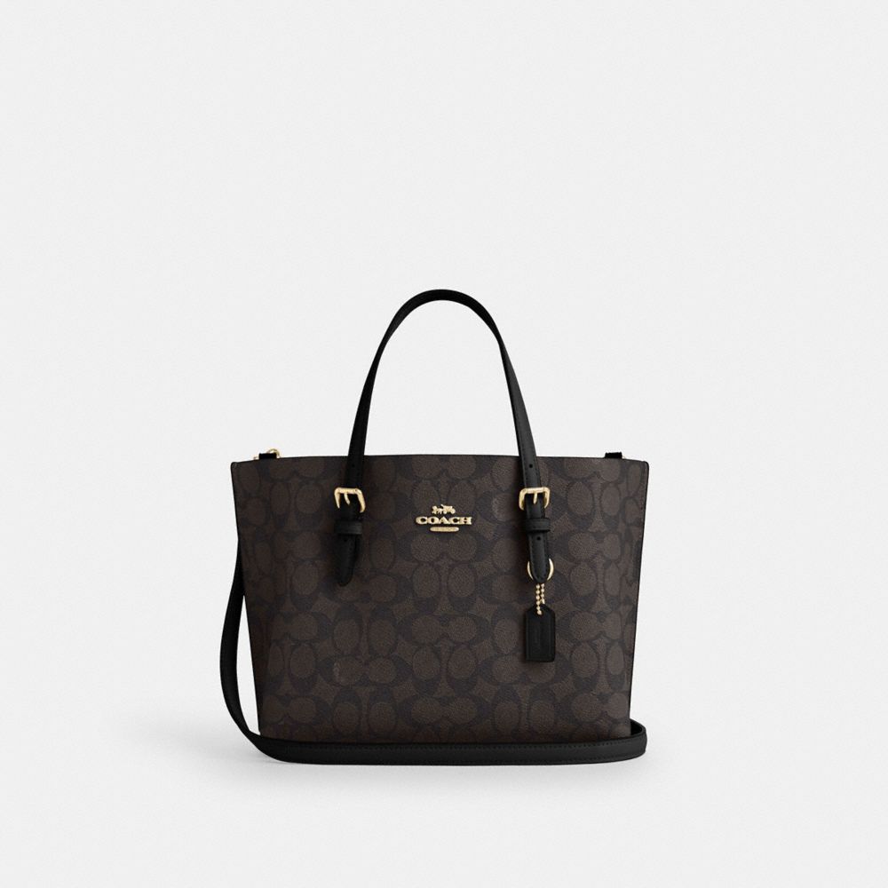 Coach Mollie Tote Bag 25 In Signature Canvas Gold Walnut Black