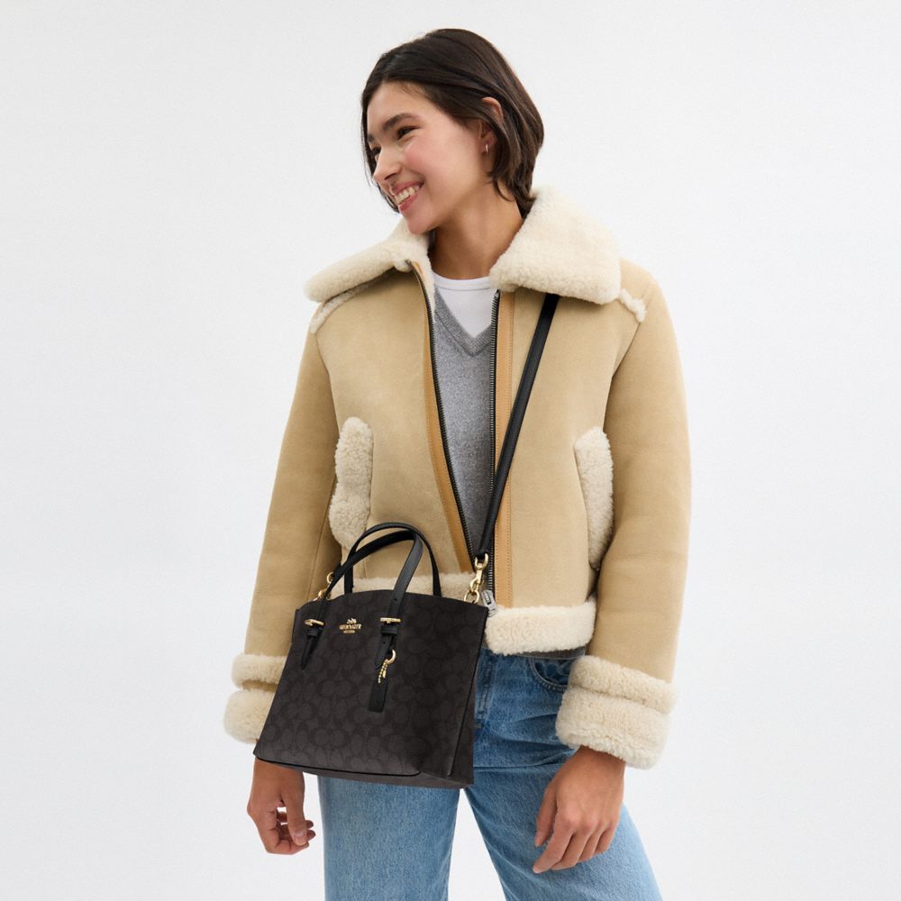 Coach Mollie Tote Bag 25 In Signature Canvas Gold Walnut Black