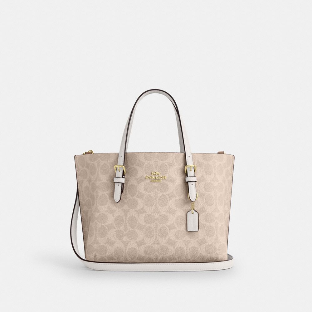 Coach Mollie Tote Bag 25 In Signature Canvas Gold Sand Chalk