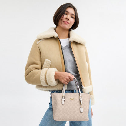 Coach Mollie Tote Bag 25 In Signature Canvas Gold Sand Chalk