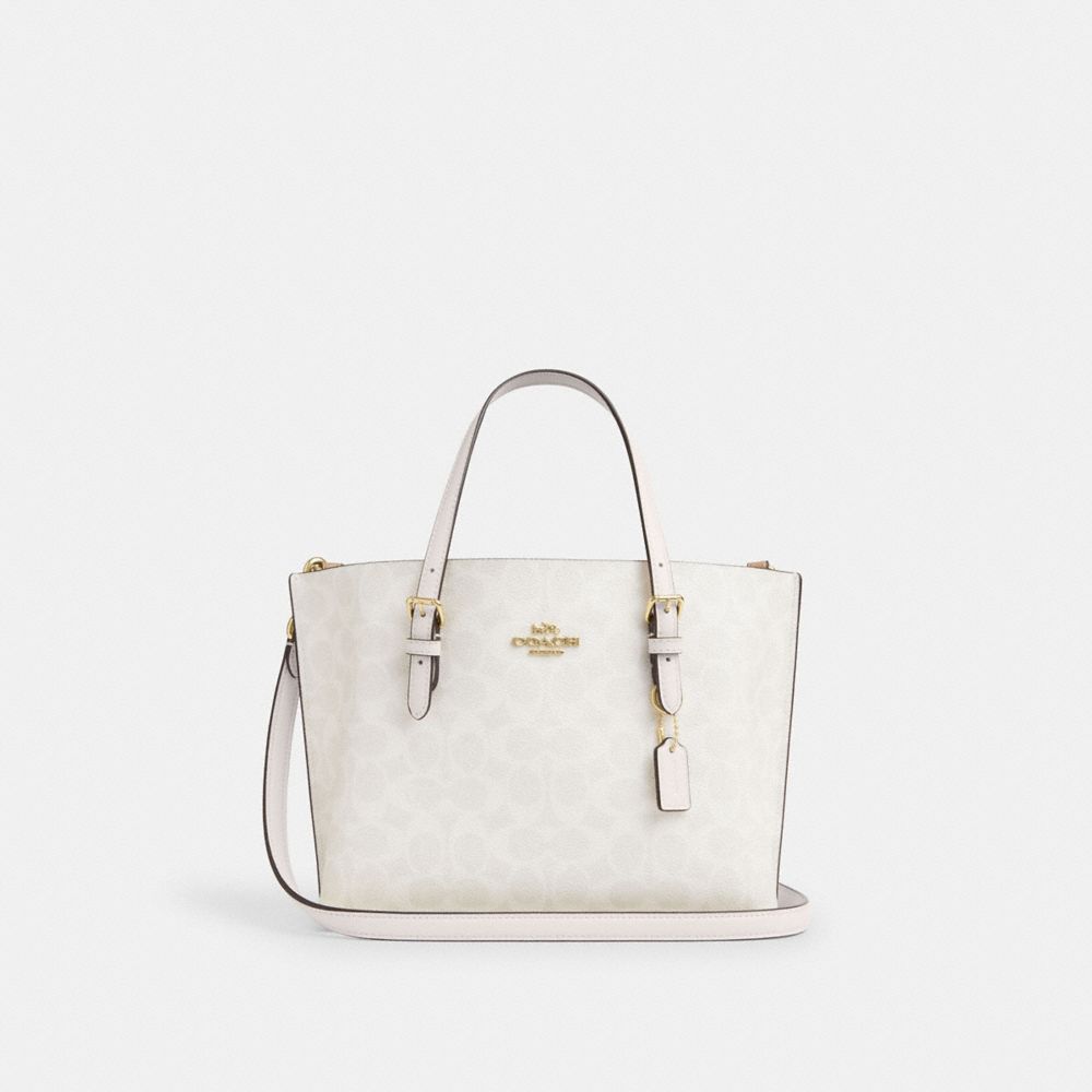 Coach Mollie Tote Bag 25 In Signature Canvas Gold White Chalk