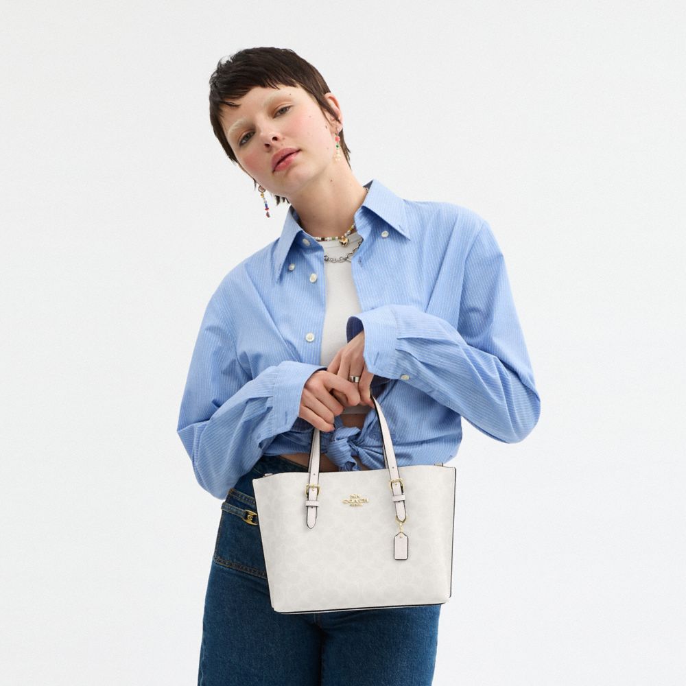 Coach Mollie Tote Bag 25 In Signature Canvas Gold White Chalk
