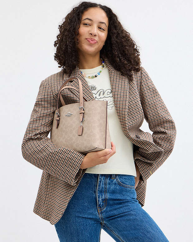 Mollie Tote Bag 25 In Signature Canvas Signature Canvas-Silver-Sand-Taupe Signature Canvas-Silver-Sand-Taupe
