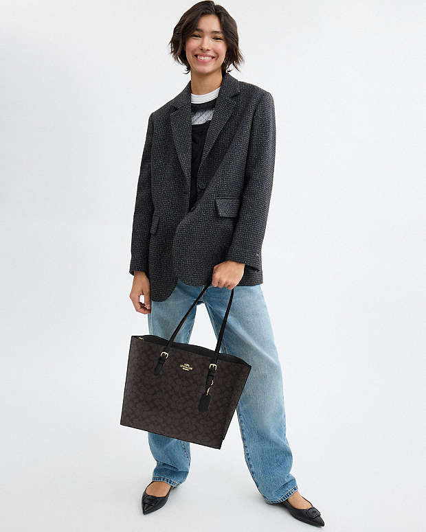 Mollie Tote Bag In Signature Canvas Signature Canvas-Gold-Walnut-Black Signature Canvas-Gold-Walnut-Black