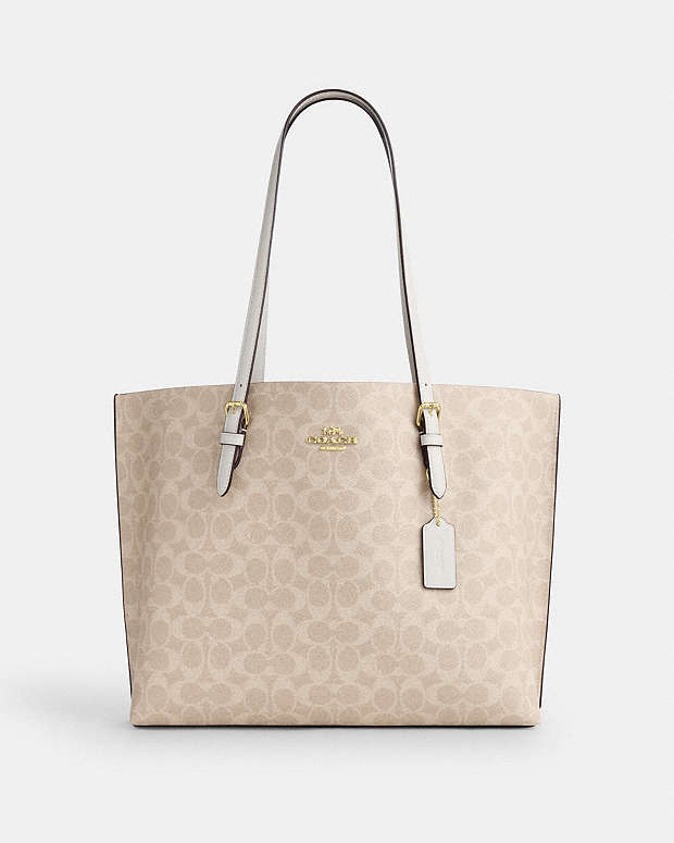 Mollie Tote Bag In Signature Canvas Signature Canvas-Gold-Sand-Chalk Signature Canvas-Gold-Sand-Chalk