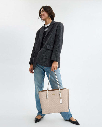 Mollie Tote Bag In Signature Canvas Signature Canvas-Gold-Sand-Chalk Signature Canvas-Gold-Sand-Chalk