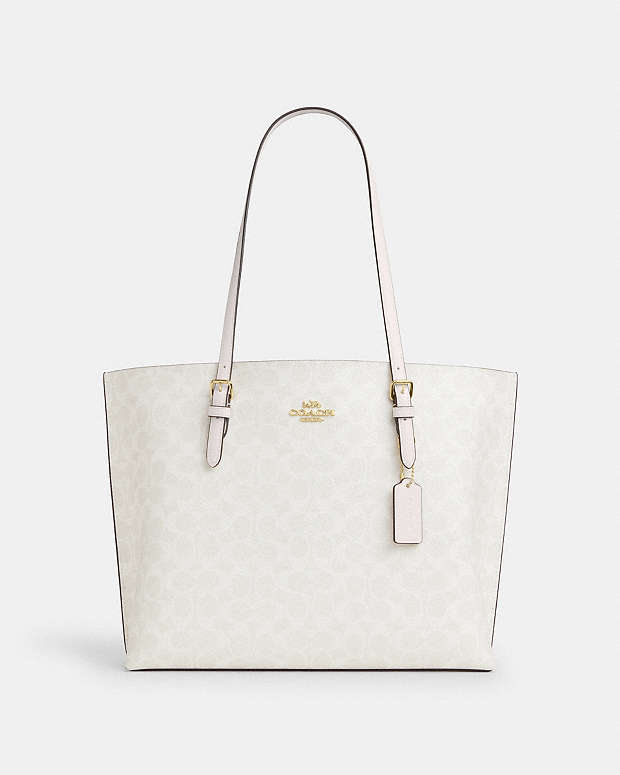 Mollie Tote Bag In Signature Canvas Signature Canvas-Gold-White-Chalk Signature Canvas-Gold-White-Chalk