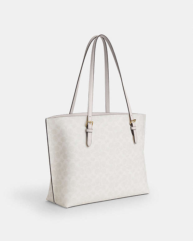 Mollie Tote Bag In Signature Canvas Signature Canvas-Gold-White-Chalk Signature Canvas-Gold-White-Chalk