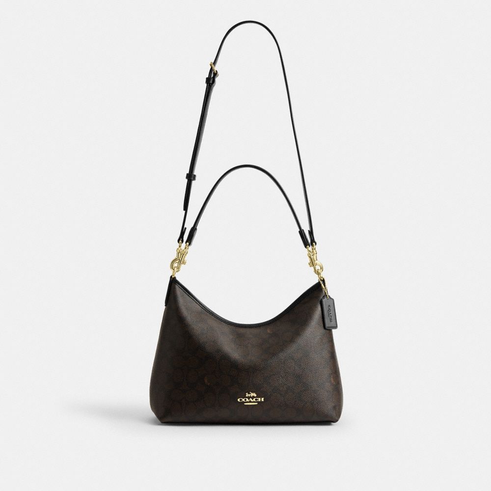 Coach Laurel Shoulder Bag In Signature Canvas Gold Walnut Black