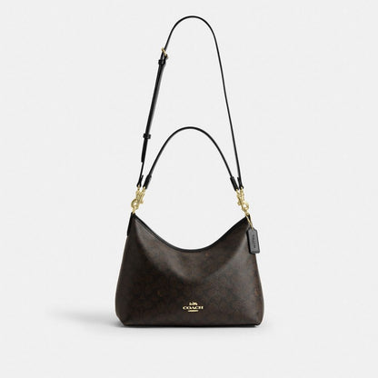Coach Laurel Shoulder Bag In Signature Canvas Gold Walnut Black