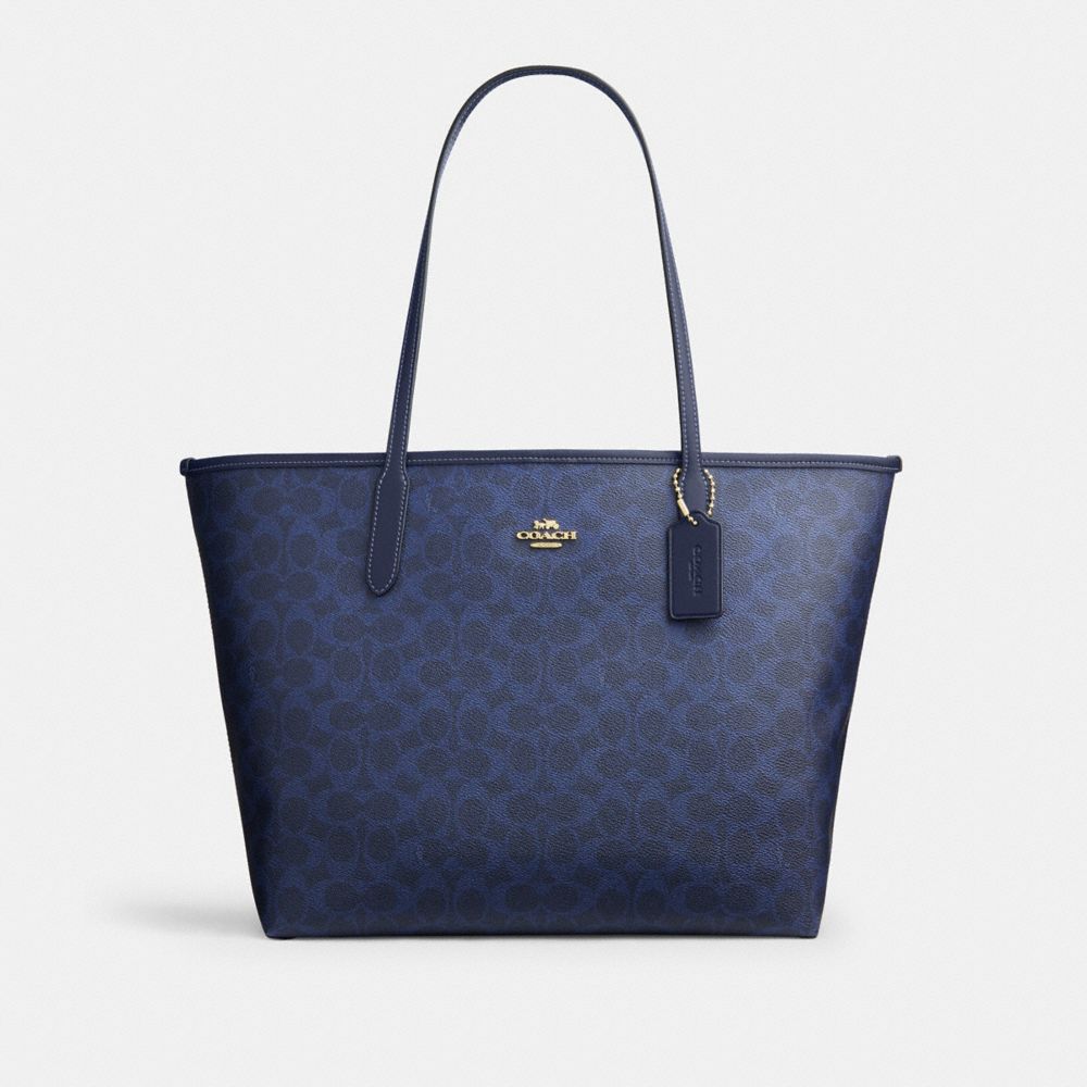 Coach City Tote Bag In Signature Canvas Gold/Navy