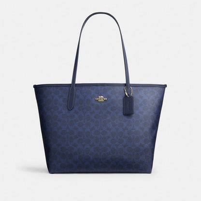 Coach City Tote Bag In Signature Canvas Gold/Navy
