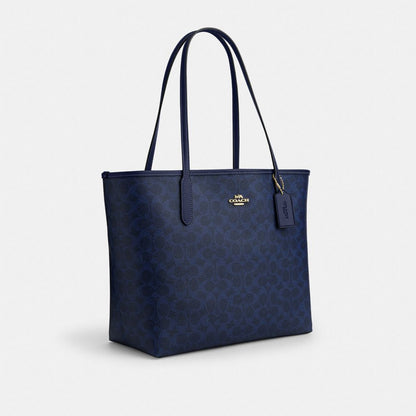 Coach City Tote Bag In Signature Canvas Gold/Navy