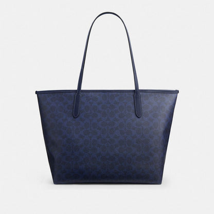 Coach City Tote Bag In Signature Canvas Gold/Navy