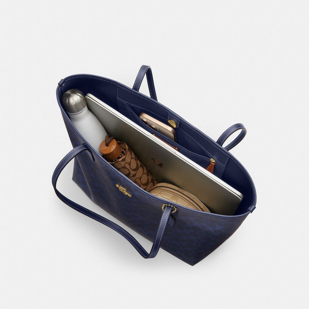 Coach City Tote Bag In Signature Canvas Gold/Navy