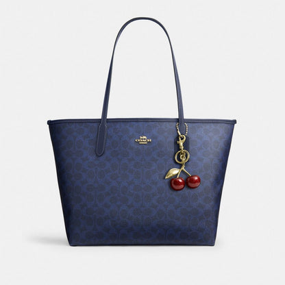 Coach City Tote Bag In Signature Canvas Gold/Navy