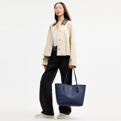 Coach City Tote Bag In Signature Canvas Gold/Navy