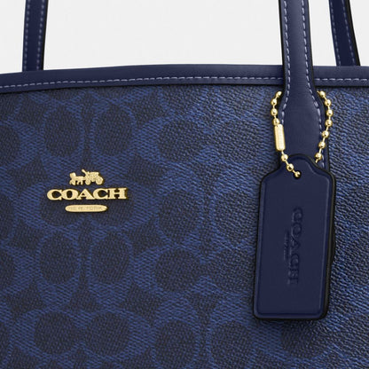 Coach City Tote Bag In Signature Canvas Gold/Navy