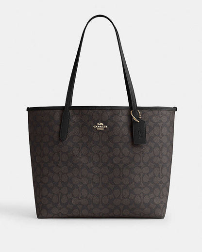 City Tote Bag In Signature Canvas Signature Canvas-Gold-Walnut-Black Signature Canvas-Gold-Walnut-Black