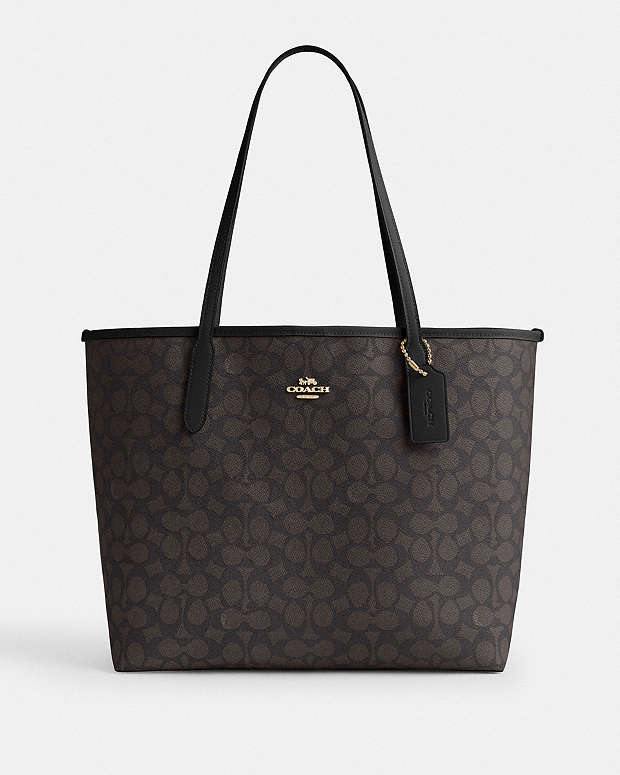 City Tote Bag In Signature Canvas Signature Canvas-Gold-Walnut-Black Signature Canvas-Gold-Walnut-Black