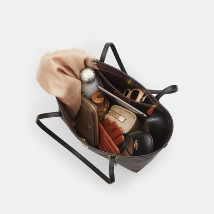 Coach City Tote Bag In Signature Canvas Gold Walnut Black