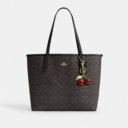 Coach City Tote Bag In Signature Canvas Gold Walnut Black