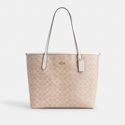 Coach City Tote Bag In Signature Canvas Gold Sand Chalk