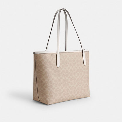 Coach City Tote Bag In Signature Canvas Gold Sand Chalk