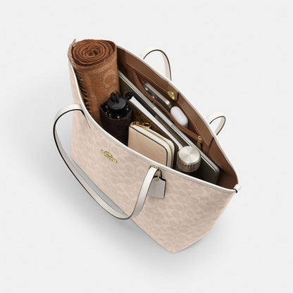 Coach City Tote Bag In Signature Canvas Gold Sand Chalk