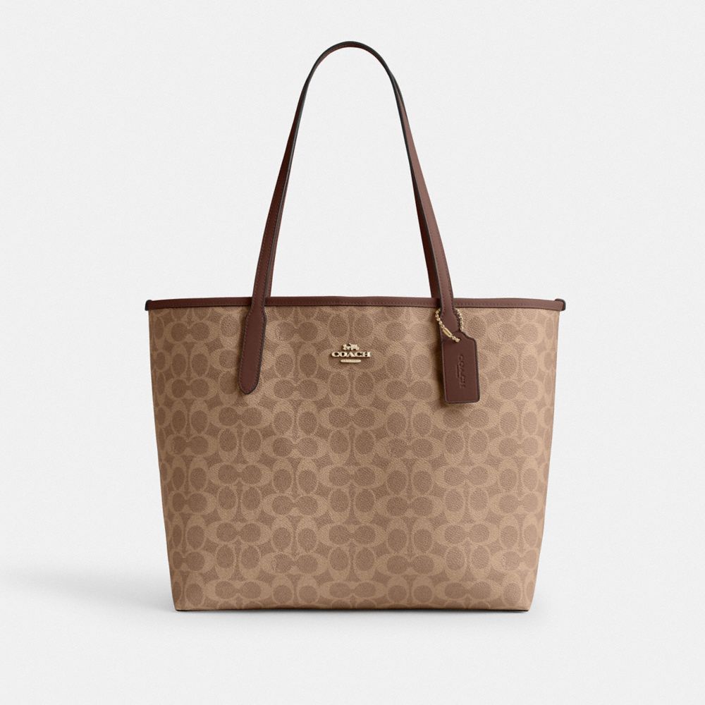 Coach City Tote Bag In Signature Canvas Gold Tan Brown