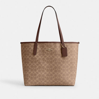 Coach City Tote Bag In Signature Canvas Gold Tan Brown