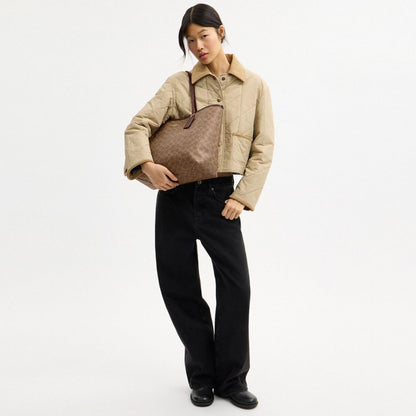 Coach City Tote Bag In Signature Canvas Gold Tan Brown