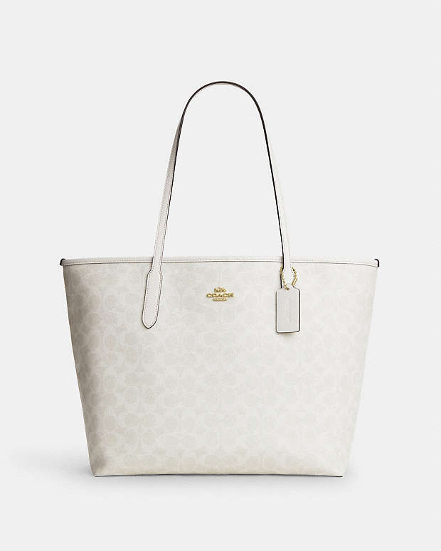 City Tote Bag In Signature Canvas Signature Canvas-Gold-White-Chalk Signature Canvas-Gold-White-Chalk