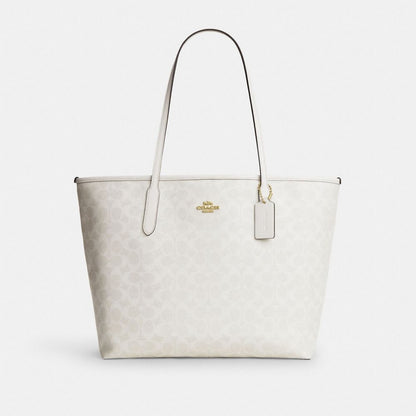 Coach City Tote Bag In Signature Canvas Gold White Chalk