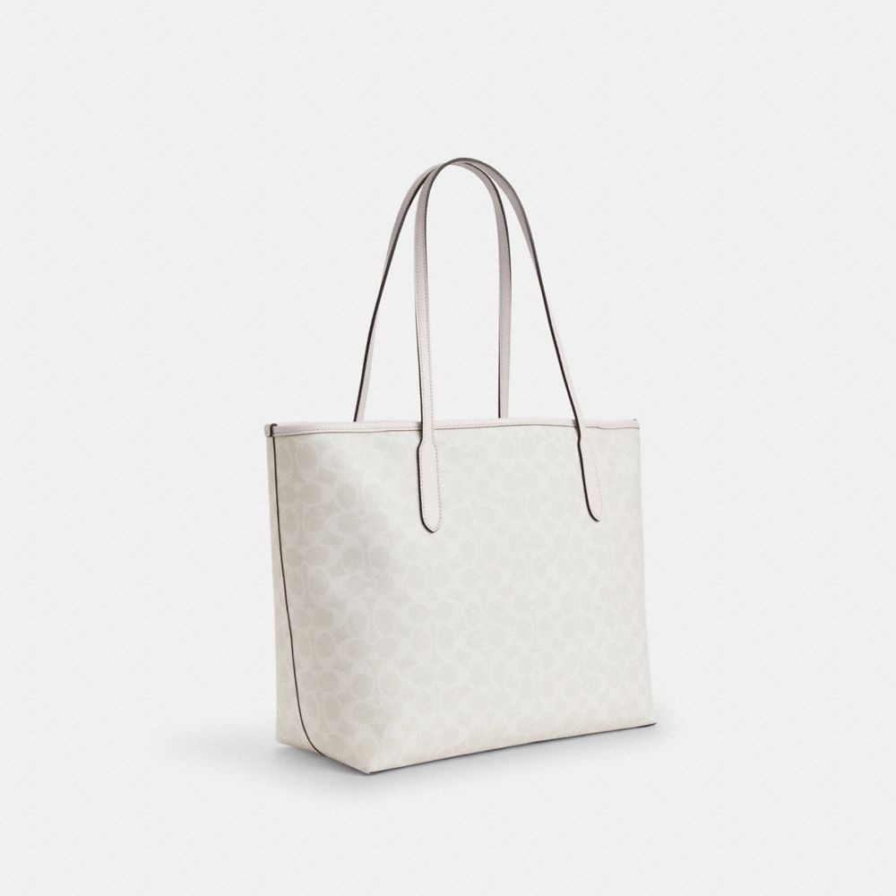 Coach City Tote Bag In Signature Canvas Gold White Chalk
