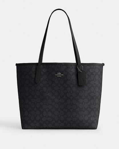City Tote Bag In Signature Canvas Signature Canvas-Gunmetal-Charcoal-Black Signature Canvas-Gunmetal-Charcoal-Black